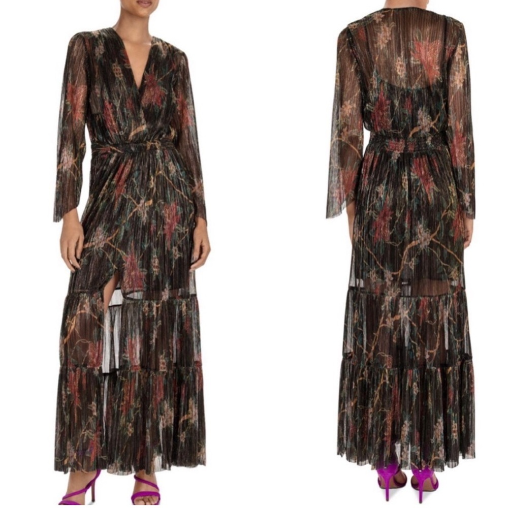 BA&SH Hendrix Metallicc Plissé Dress